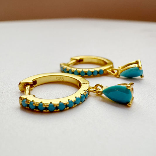 Turquoise Detail hoop with drop Gold